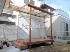 フル木製調テラス屋根 人工木材ウッドデッキ