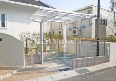 自転車バイク屋根 床石貼り 土間コンクリート 洗濯干し屋根