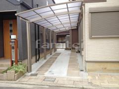 カーポート プライスポート縦2台 土間コンクリート 床石貼り
