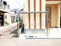 自転車バイク屋根 フラットテラス1階 特殊加工 外壁段差違い