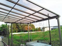 雨除け屋根 LIXILライザーテラス1階 特殊加工 斜めカット 追加柱