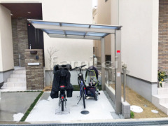 自転車バイク屋根 LIXILネスカF ベランダ屋根 パワーアルファ2階 前後移動物干し