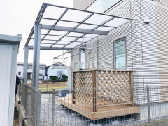 洗濯屋根カーポート LIXILネスカF1台 人工木材ウッドデッキ樹ら楽ステージ