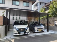 カーポート2台(ワイド) LIXIL カーポートSC 駐車場ガレージ床 土間コンクリート仕上 化粧砂利目地