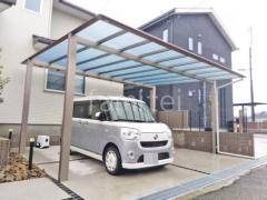 カーポート2台(ワイド) ツイン 三協アルミ 木製調 スカイリード 奥行勾配 両側支持 フラット屋根