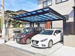カーポート2台(ワイド) ツイン YKKAP エフルージュ FIRST EX フラット屋根 後ろ柱